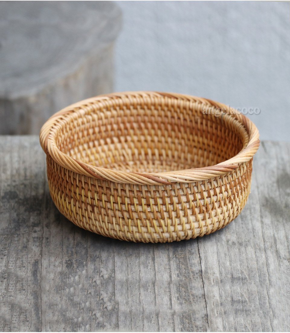Rattan Handwoven Round Basket - Nordic Side - 