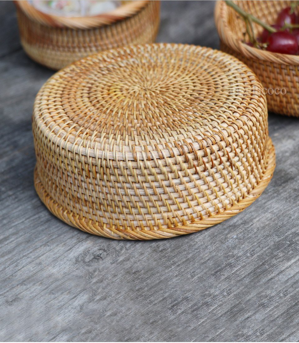 Rattan Handwoven Round Basket - Nordic Side - 