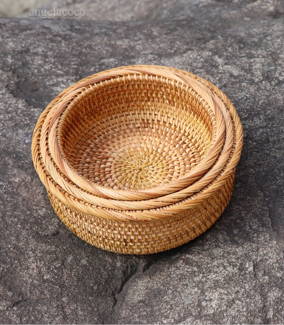 Rattan Handwoven Round Basket - Nordic Side - 