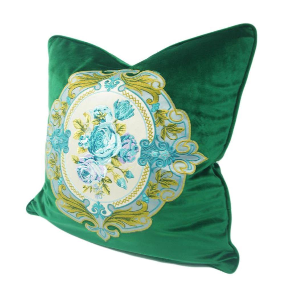 Emerald Green Velvet Embroidery Cushion Cover - Nordic Side - 
