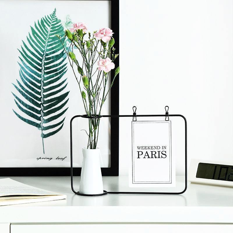 Nordic Iron Art Vase with Postcard Holder - Nordic Side - 