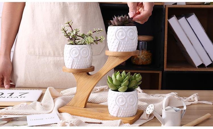 Set of Ceramic Owl Pots - Nordic Side - 