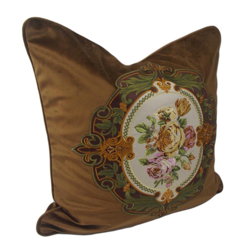 Brown Velvet Rose Embroidery Cushion Cover - Nordic Side - 