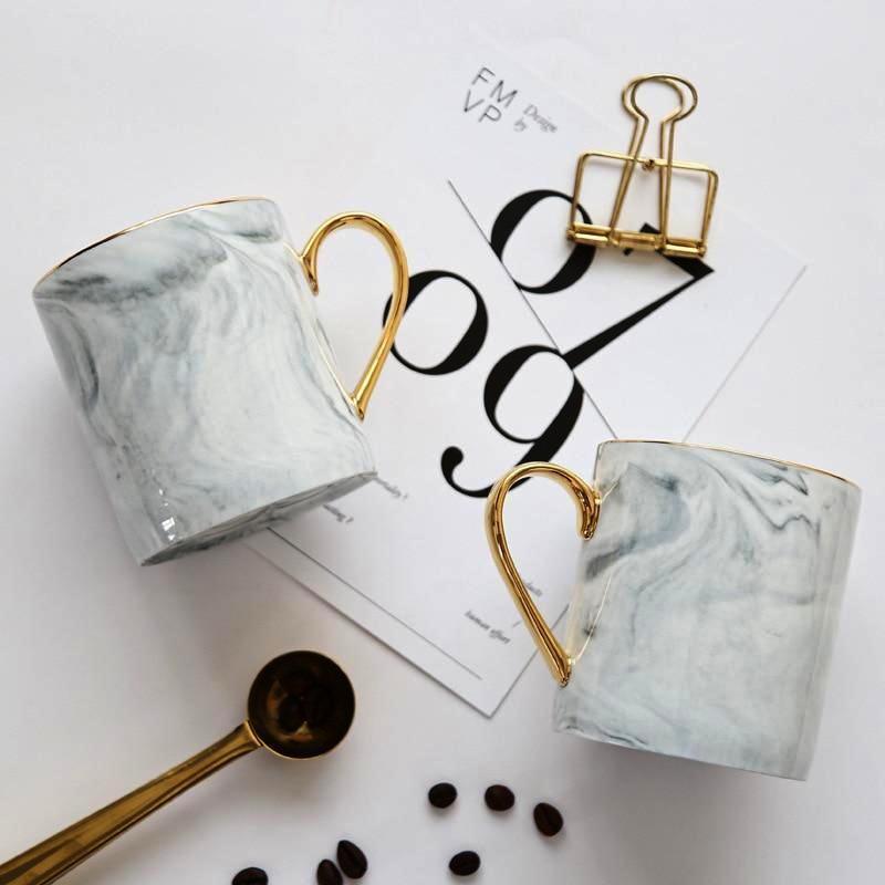 Gold Handle Marble Mugs - Nordic Side - 