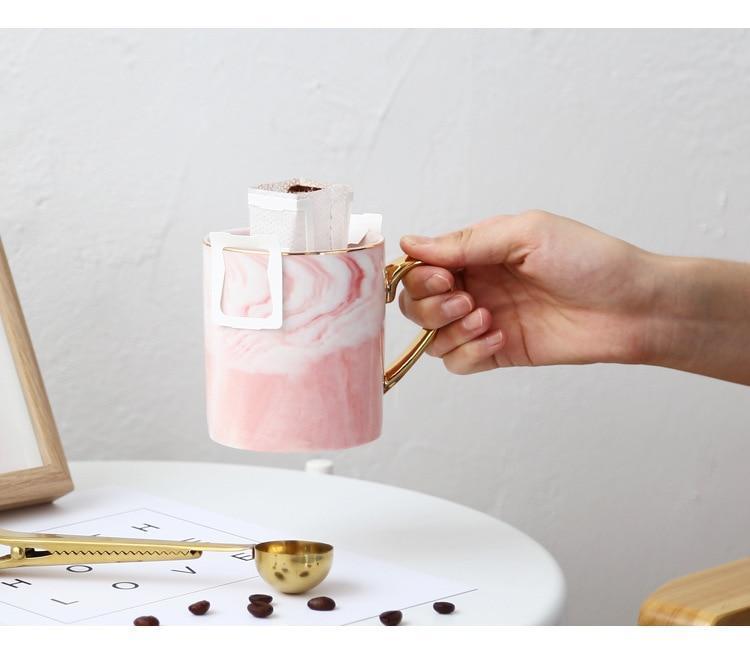 Gold Handle Marble Mugs - Nordic Side - 