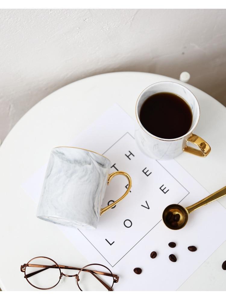 Gold Handle Marble Mugs - Nordic Side - 