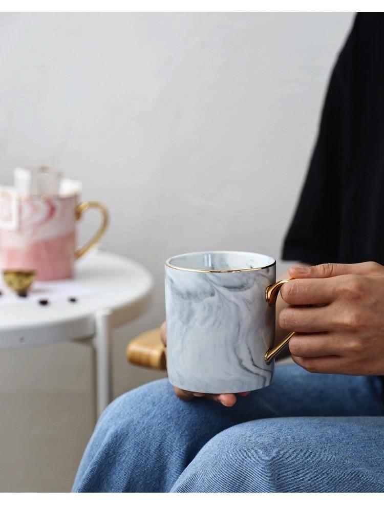 Gold Handle Marble Mugs - Nordic Side - 