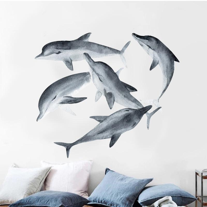 Dolphin Illustration Wall Sticker - Nordic Side - 