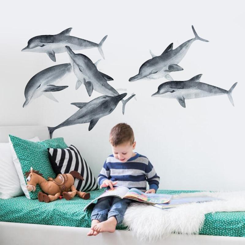 Dolphin Illustration Wall Sticker - Nordic Side - 