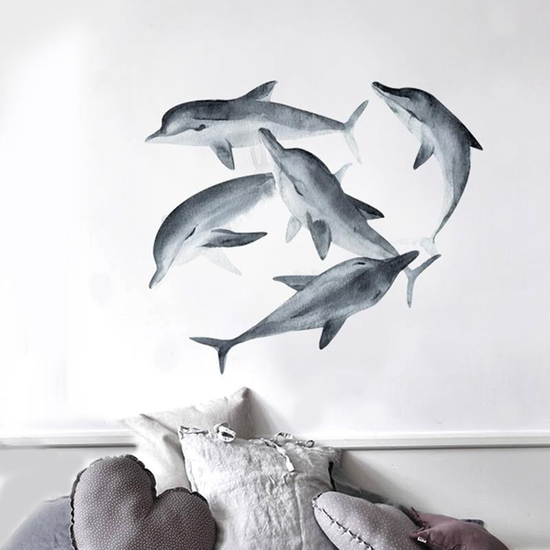Dolphin Illustration Wall Sticker - Nordic Side - 