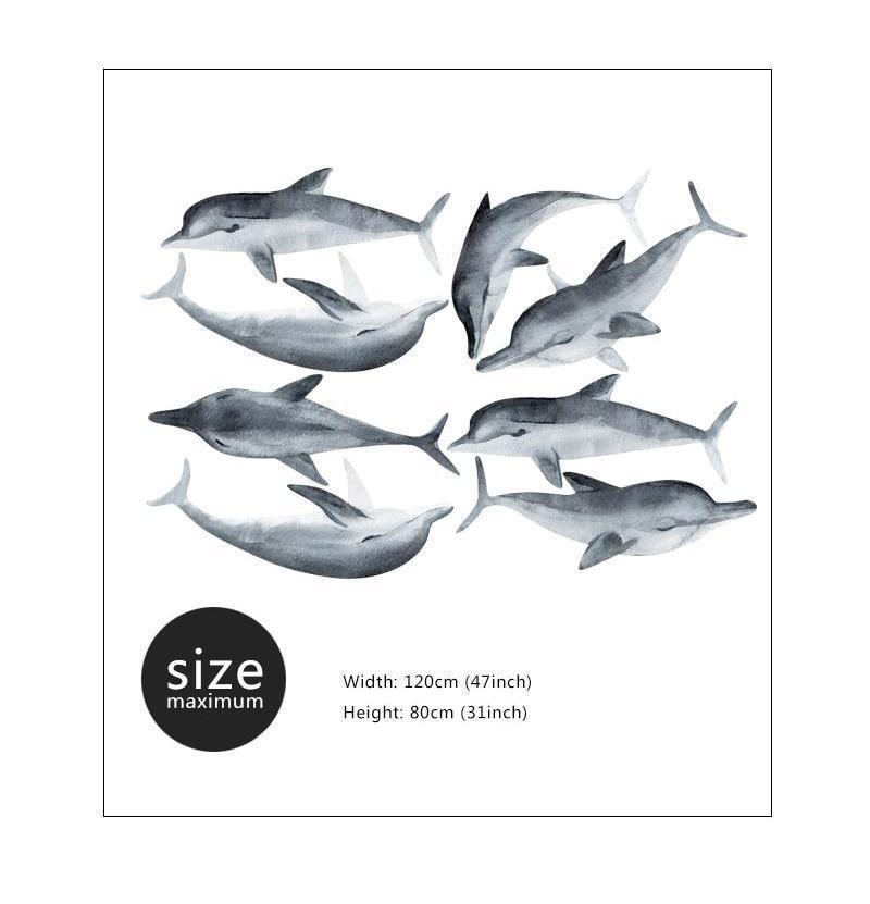 Dolphin Illustration Wall Sticker - Nordic Side - 
