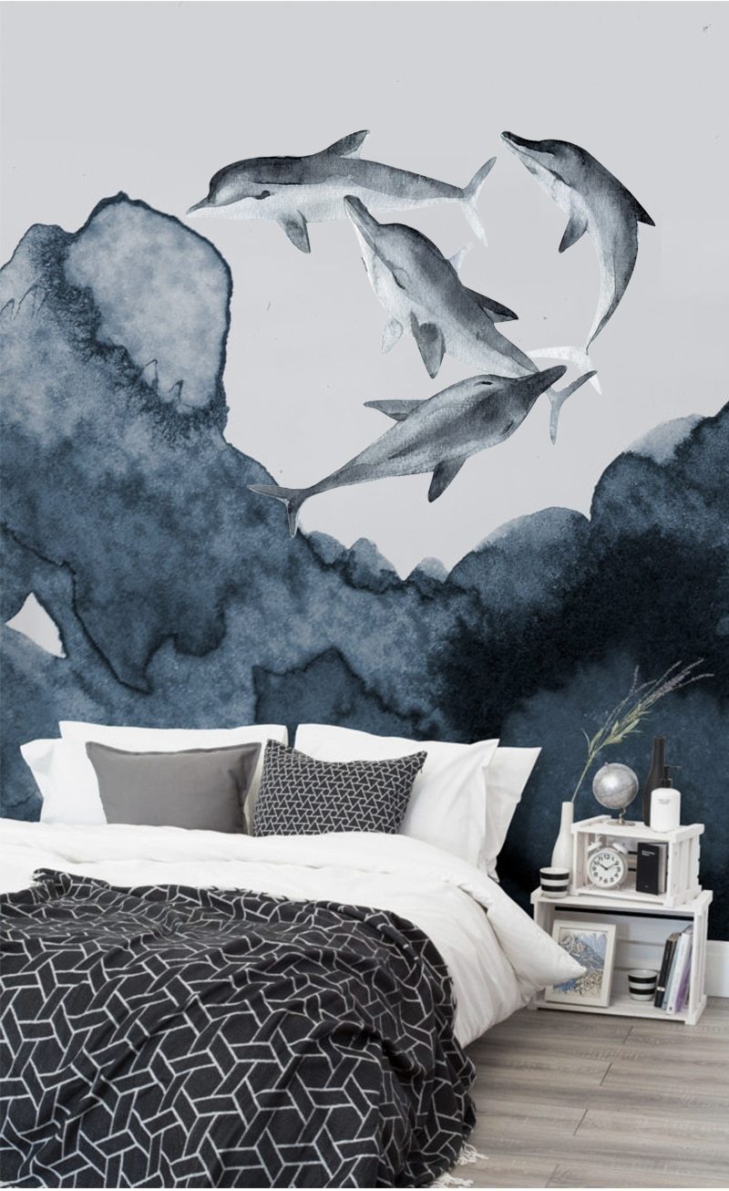 Dolphin Illustration Wall Sticker - Nordic Side - 