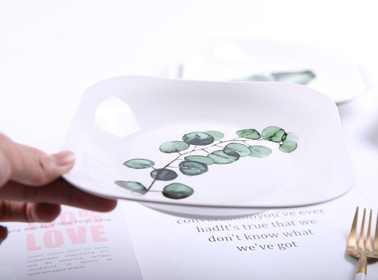 Green Leaves Square Plates - Nordic Side - 