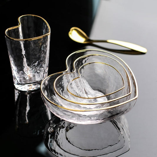 Heart Glass Tableware with Gold Rim - Nordic Side - 