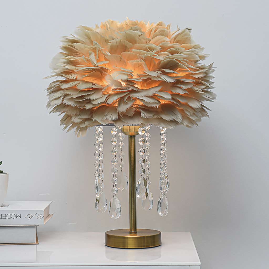 Feather Table Lamp with Crystal Elegance