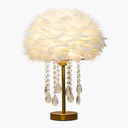 Feather Table Lamp with Crystal Elegance