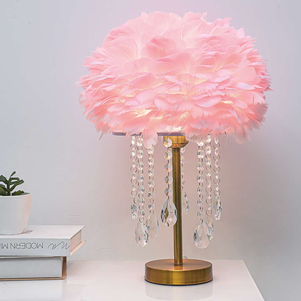 Feather Table Lamp with Crystal Elegance