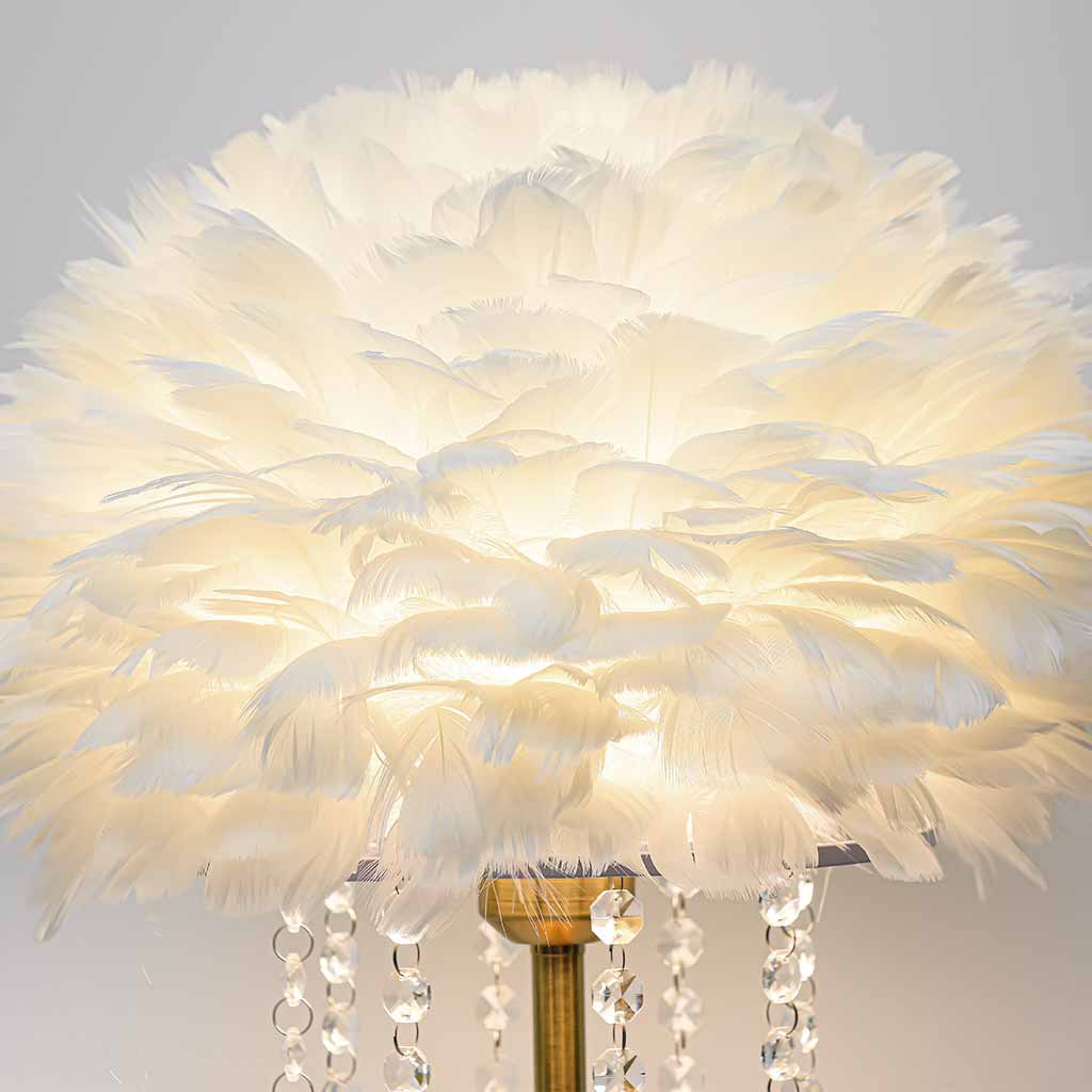 Feather Table Lamp with Crystal Elegance