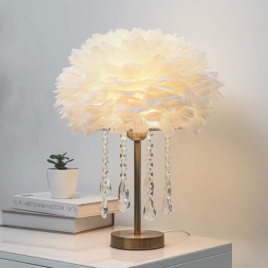 Feather Table Lamp with Crystal Elegance