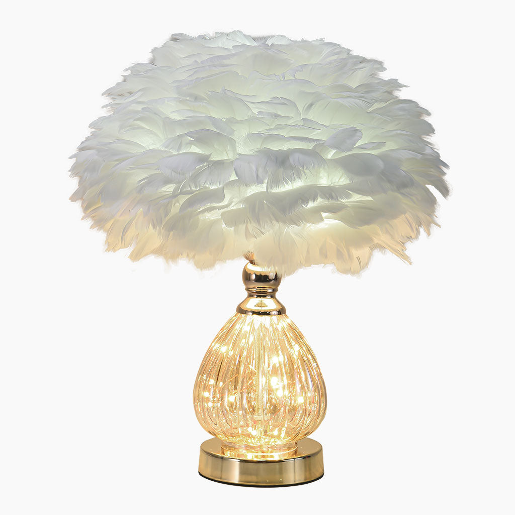 Feather Table Lamp Cute Furry, Teardrop Glass