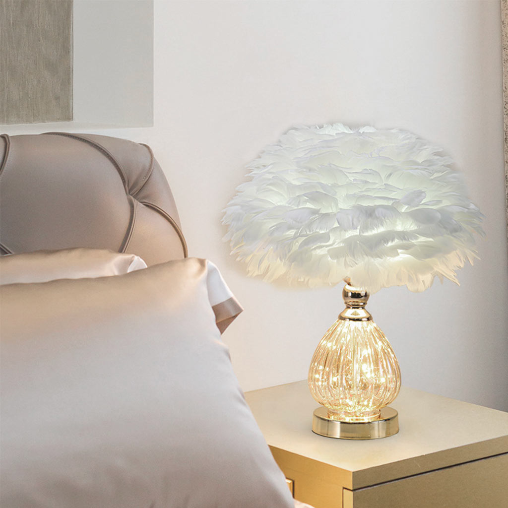 Feather Table Lamp Cute Furry, Teardrop Glass