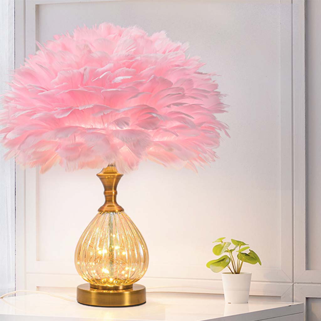 Feather Table Lamp Cute Furry, Teardrop Glass