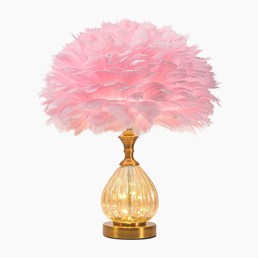 Feather Table Lamp Cute Furry, Teardrop Glass