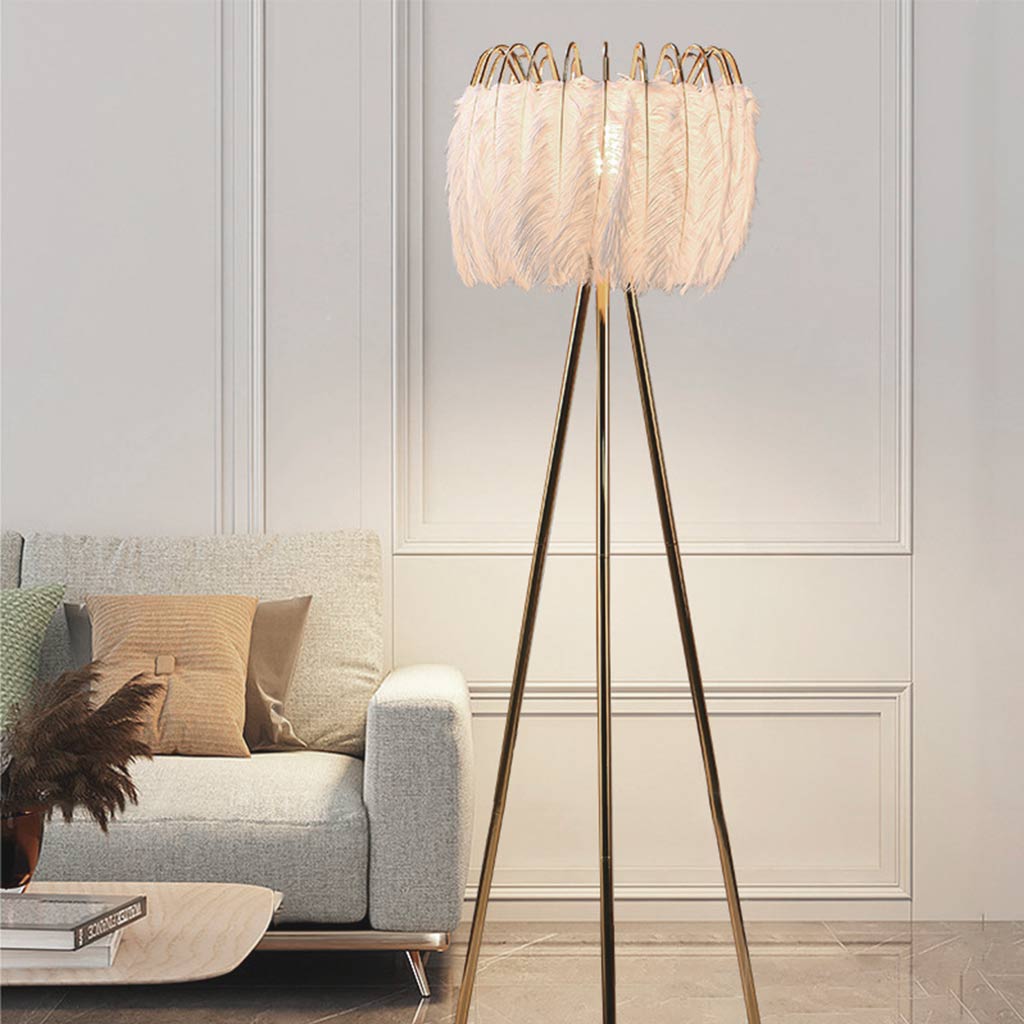 Floor Lamp Ostrich Feather Nordic Style Tripod, White