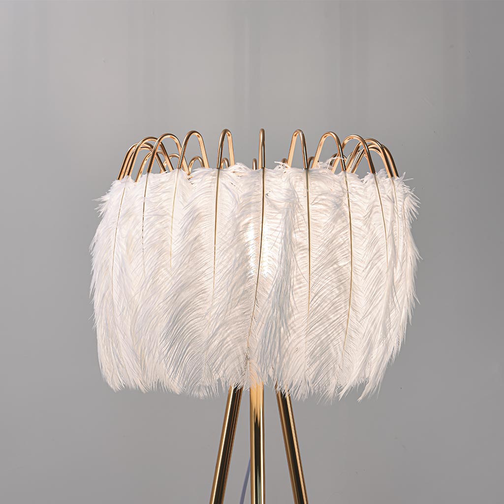 Floor Lamp Ostrich Feather Nordic Style Tripod, White