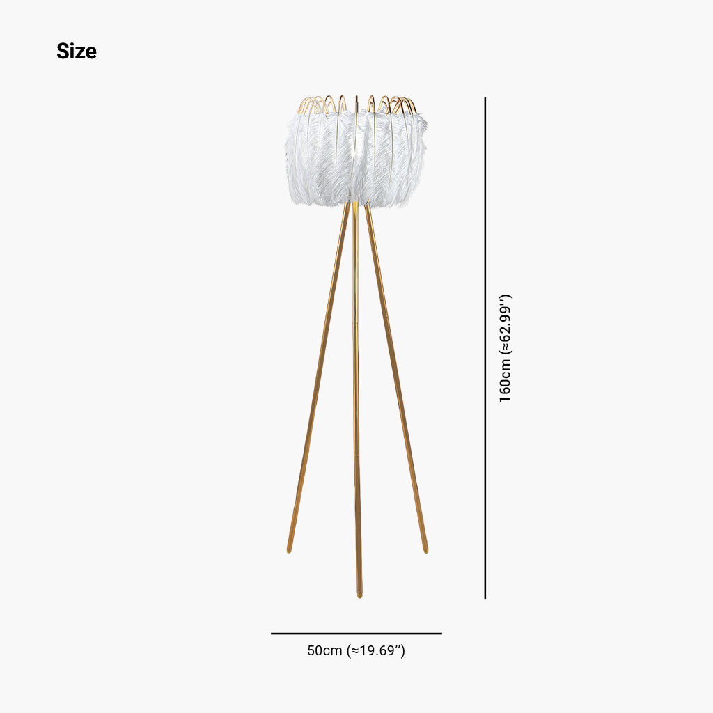Floor Lamp Ostrich Feather Nordic Style Tripod, White