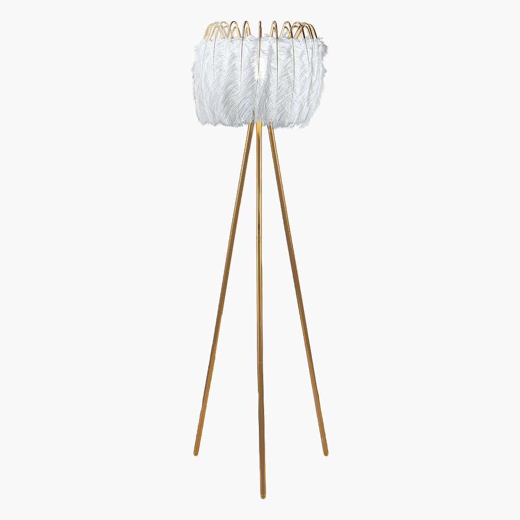 Floor Lamp Ostrich Feather Nordic Style Tripod, White