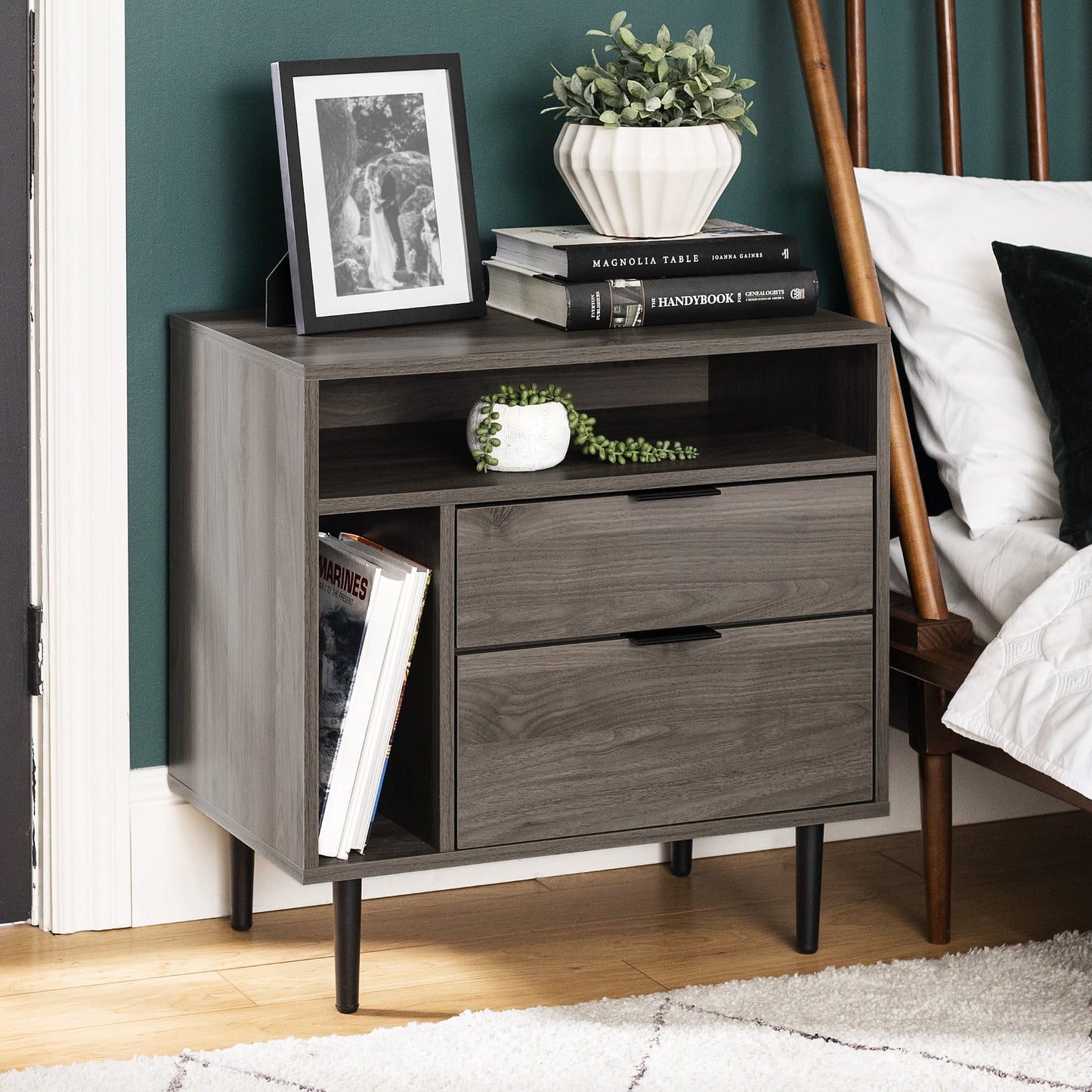 Eadric - Modern Nightstand with Drawers and Shelves Birch