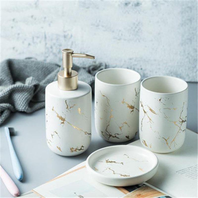 LuxeBath‚Ñ¢ Marble Ceramic Bath Accessory Set - Nordic Side - 